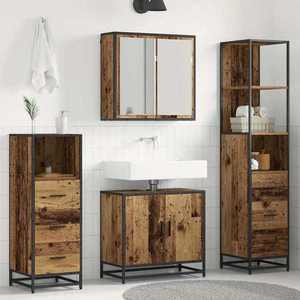 vidaXL Set de mobilier pentru baie 4 pcs Lemn Vechi Lemn compozit imagine
