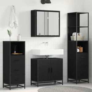 vidaXL Set de mobilier pentru baie 4 pcs Stejar Negru Lemn compozit imagine