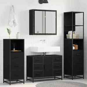 vidaXL Set de mobilier pentru baie 3 pcs Stejar Negru Lemn compozit imagine