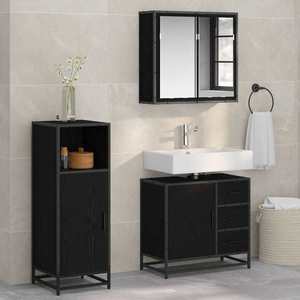 vidaXL Set de mobilier pentru baie 3 pcs Stejar Negru Lemn compozit imagine