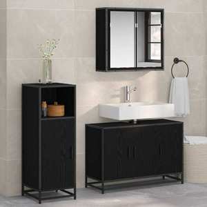 vidaXL Set de mobilier pentru baie 3 pcs Stejar Negru Lemn compozit imagine