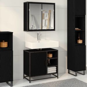 vidaXL Dulap cu oglindă pentru baie stejar negru lemn prelucrat imagine