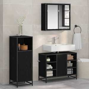 vidaXL Set de mobilier pentru baie 3 pcs Stejar Negru Lemn compozit imagine