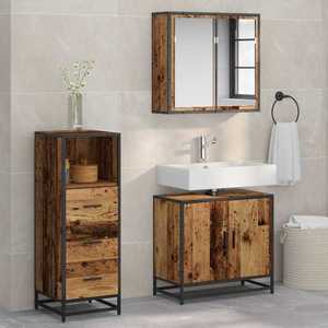 vidaXL Set de mobilier pentru baie 3 pcs Lemn Vechi Lemn compozit imagine