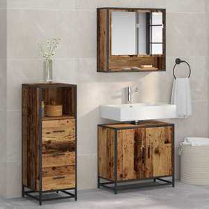 vidaXL Set de mobilier pentru baie 3 pcs Lemn Vechi Lemn compozit imagine