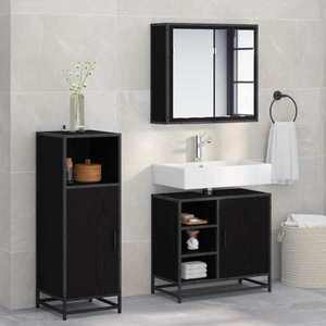 vidaXL Set de mobilier pentru baie 3 pcs Stejar Negru Lemn compozit imagine