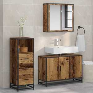 vidaXL Set de mobilier pentru baie 3 pcs Lemn Vechi Lemn compozit imagine