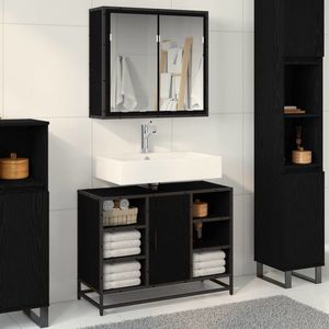 vidaXL Set de mobilier pentru baie 2 pcs Stejar Negru Lemn compozit imagine