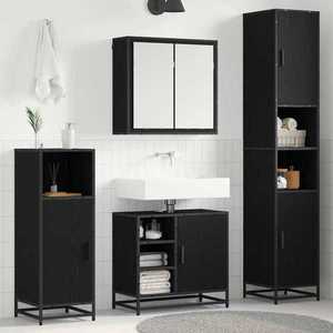 vidaXL Set de mobilier pentru baie 4 pcs Stejar Negru Lemn compozit imagine