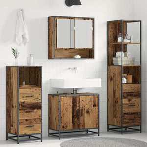 vidaXL Set de mobilier pentru baie 4 pcs Lemn Vechi Lemn compozit imagine