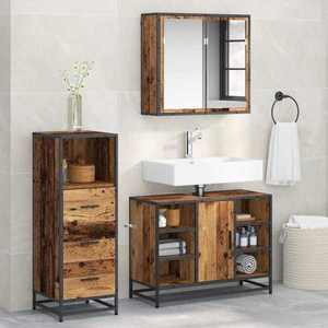 vidaXL Set de mobilier pentru baie 3 pcs Lemn Vechi Lemn compozit imagine