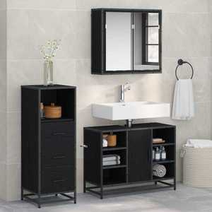 vidaXL Set de mobilier pentru baie 3 pcs Stejar Negru Lemn compozit imagine