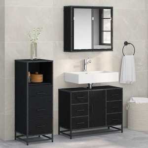 vidaXL Set de mobilier pentru baie 3 pcs Stejar Negru Lemn compozit imagine