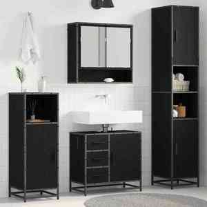 vidaXL Set de mobilier pentru baie 3 pcs Stejar Negru Lemn compozit imagine