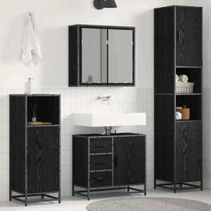 vidaXL Set de mobilier pentru baie 4 pcs Stejar Negru Lemn compozit imagine