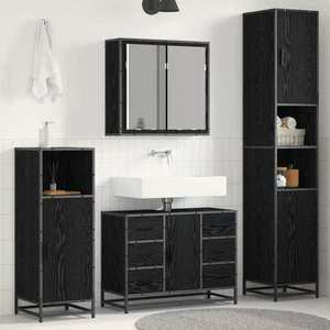 vidaXL Set de mobilier pentru baie 3 pcs Stejar Negru Lemn compozit imagine
