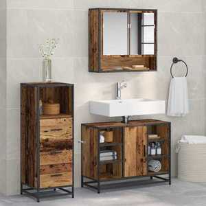 vidaXL Set de mobilier pentru baie 3 pcs Lemn Vechi Lemn compozit imagine