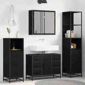 vidaXL Set de mobilier pentru baie 4 pcs Stejar Negru Lemn compozit imagine