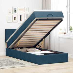vidaXL Cadru de pat otoman cu saltea, catifea albastru închis 90x190cm imagine