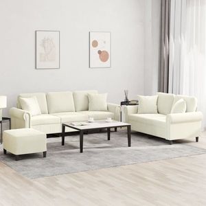 vidaXL Set de canapele cu perne, 3 piese, crem, catifea imagine
