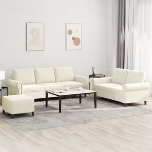 vidaXL Set de canapele cu perne, 3 piese, crem, catifea imagine