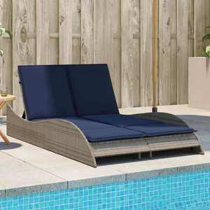 vidaXL Șezlong cu perne gri 114x205x73 cm, poliratan imagine