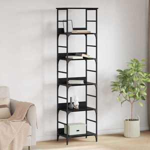 vidaXL Raft pentru cărți Stejar Negru 50 x 33 x 188, 5 cm Lemn compozit imagine