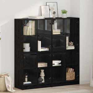 vidaXL Bufet 2 pcs Stejar Negru 68 x 37 x 142 cm Lemn compozit imagine