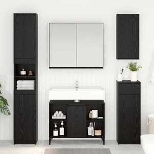 vidaXL Dulap de chiuvetă cu raft cu ușă Stejar Negru 80 x 33 x 60 cm imagine