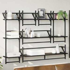 vidaXL Set rafturi de perete 6 pcs Stejar Negru 100 x 25 x 30 cm imagine
