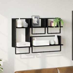 vidaXL Set rafturi de perete 4 pcs Stejar Negru 65 x 25 x 30 cm imagine