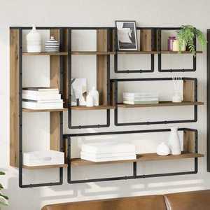 vidaXL Set rafturi de perete 6 pcs Stejar Artizanal 100 x 25 x 30 cm imagine