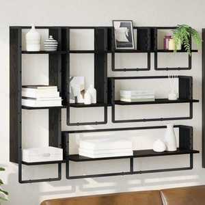 vidaXL Set rafturi de perete 6 pcs Stejar Negru 100 x 25 x 30 cm imagine
