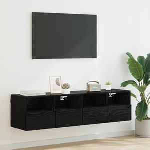 vidaXL Dulapuri pentru TV Pe perete 2 pcs Stejar Negru 60 x 30 x 30 cm imagine