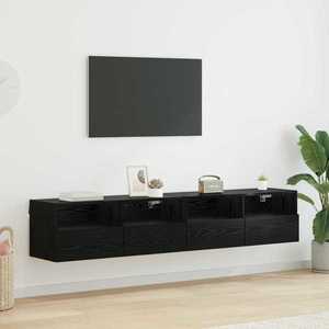 vidaXL Dulapuri pentru TV Pe perete 2 pcs Stejar Negru 80 x 30 x 30 cm imagine