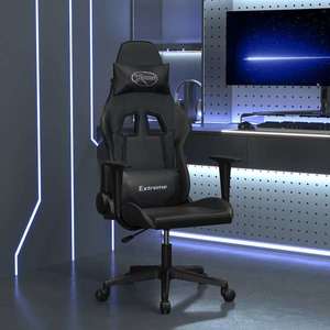vidaXL Scaun de gaming de masaj, negru, piele ecologică imagine