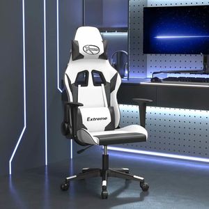 vidaXL Scaun de gaming de masaj, alb și negru, piele ecologică imagine
