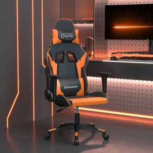 vidaXL Scaun de gaming de masaj, negru și portocaliu, piele ecologică imagine