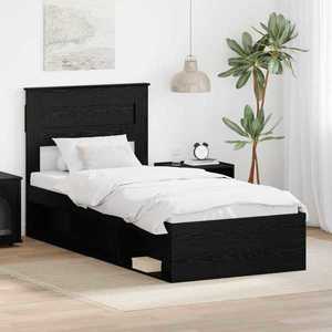 vidaXL Cadru de pat cu headboard Negru 90 x 200 cm Lemn de pin masiv imagine