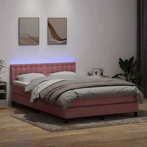 vidaXL Pat cu arcuri cu saltea și LED, roz, 140x210 cm, catifea imagine