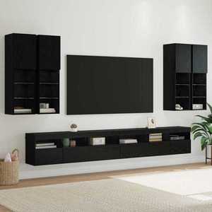 vidaXL Set Dulap pentru Televizor Montat pe Perete 7 pcs Stejar Negru imagine