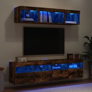 vidaXL Unități de perete TV cu LED-uri, 5 piese, stejar fumuriu, lemn imagine