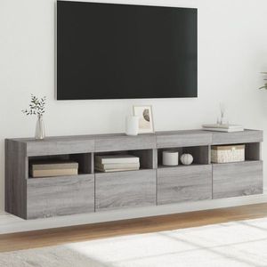 vidaXL Comodă TV de perete cu LED, 2 buc, gri sonoma, 80x30x40 cm imagine