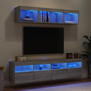 vidaXL Unități de perete TV cu LED-uri, 5 piese, gri sonoma, lemn imagine