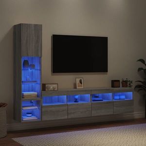 vidaXL Unități de perete TV cu LED-uri, 4 piese, gri sonoma, lemn imagine