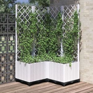 vidaXL Jardinieră de grădină cu spalier, alb, 80x80x136 cm, PP imagine