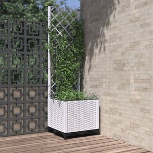 vidaXL Jardinieră de grădină cu spalier, alb, 40x40x136 cm, PP imagine