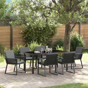 vidaXL Set de masă pentru grădină 7 pcs Negru imagine
