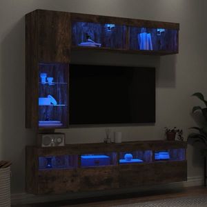 vidaXL Comode TV de perete cu lumini LED, 7 piese, stejar fumuriu imagine