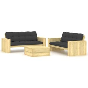 vidaXL Set mobilier de grădină cu perne, 3 piese, lemn de pin tratat imagine